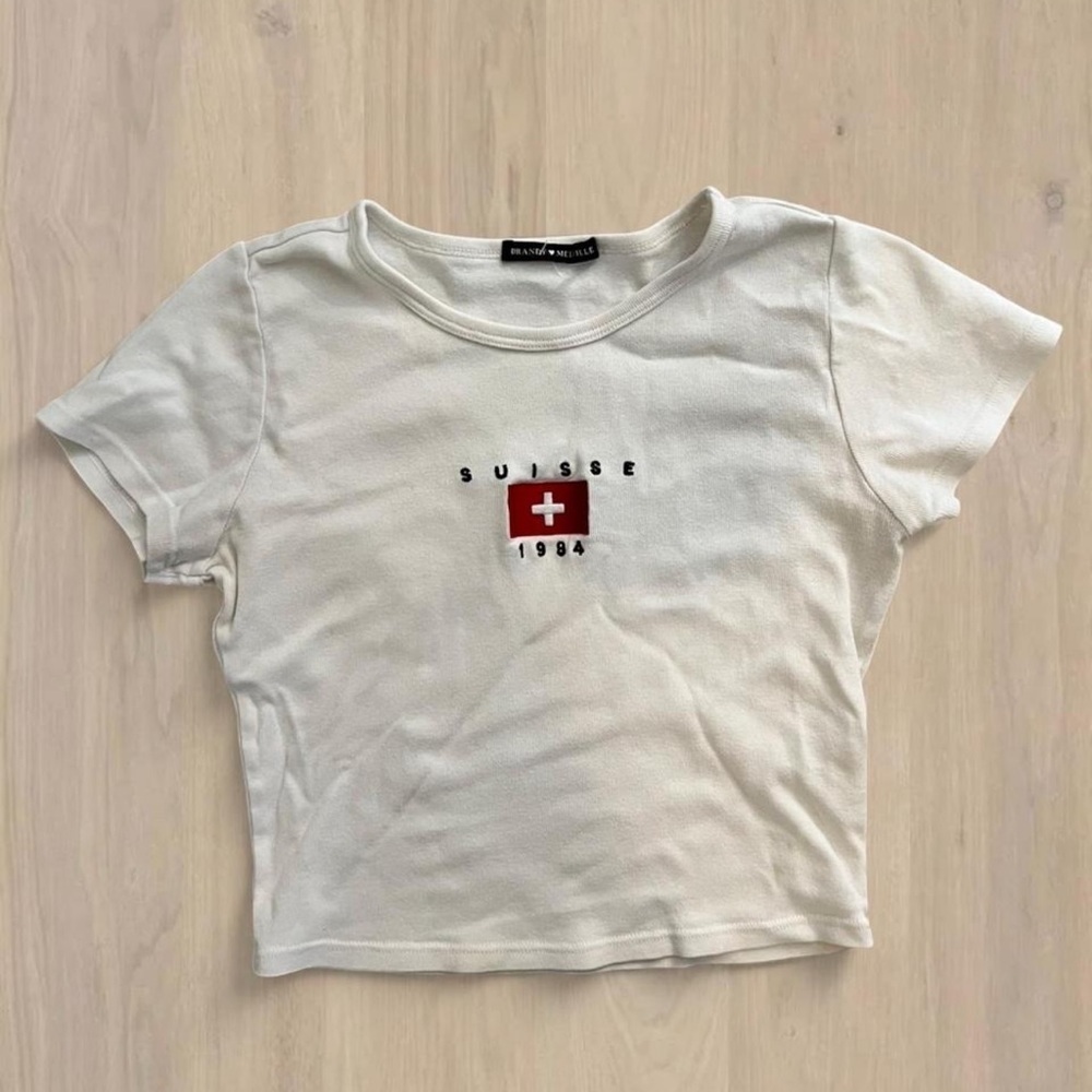 Brandy Melville embroidered Sussie 1984 graphic crop top One Size